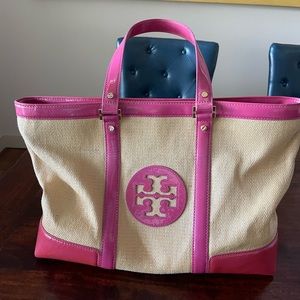 Tory Burch Pink Straw Tote